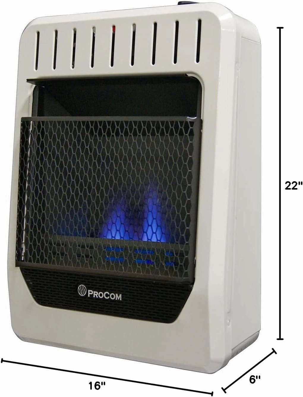 ProCom Heating MN100TBG Natural Gas Blue Flame Space Heater with Thermostat Control for Living Room, BedRoom, Home Office Use, 10000 BTU, Heats Up to 500 Square Feet, White