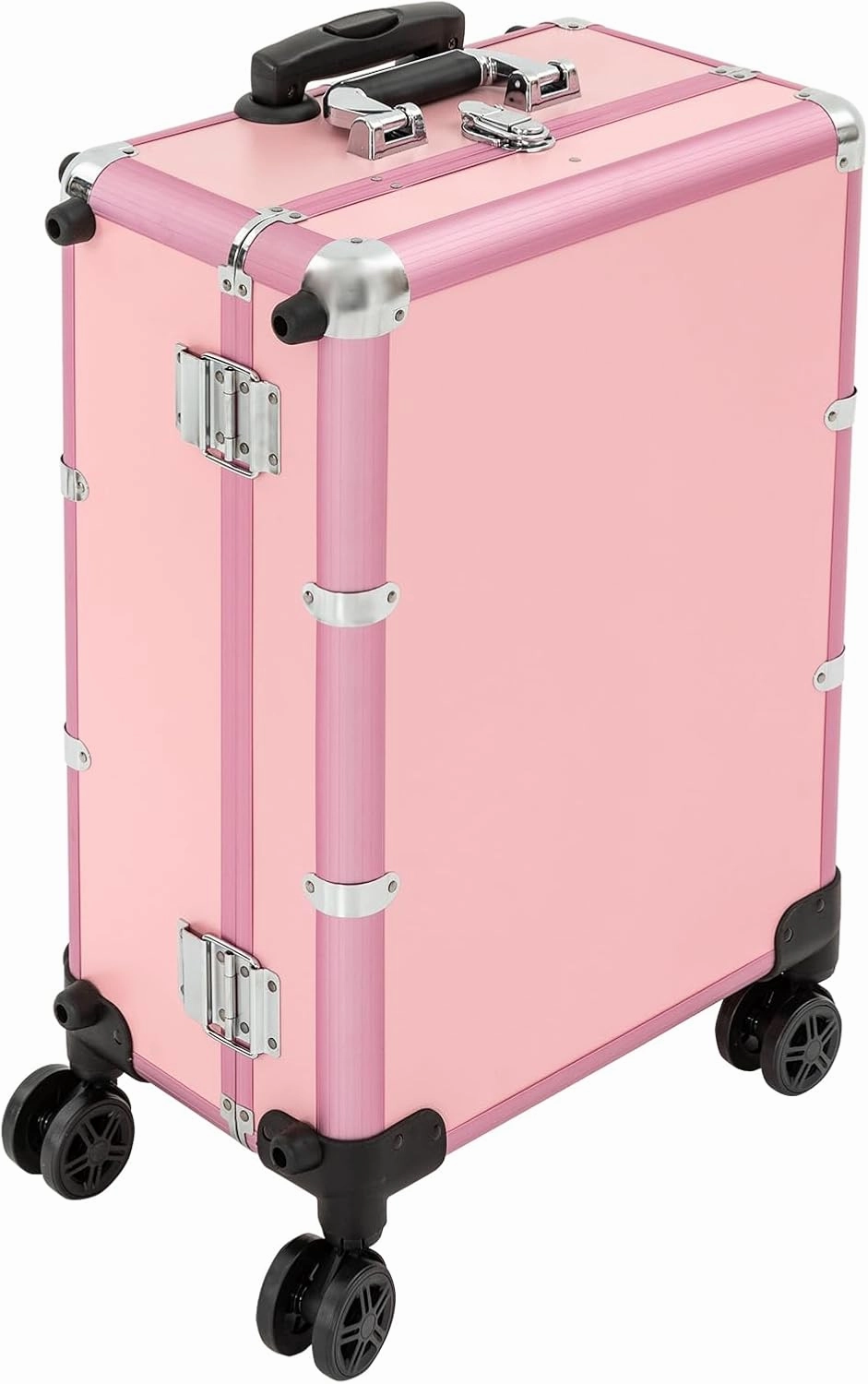 Professional Cosmetic Travel Case,3 Tiers Rolling Makeup Train Case,Height Adjustable Cosmetic Organizer Box with 3Color LED Lighted Mirror,12V Portable Trolley Salon Station, Pink (Pink)