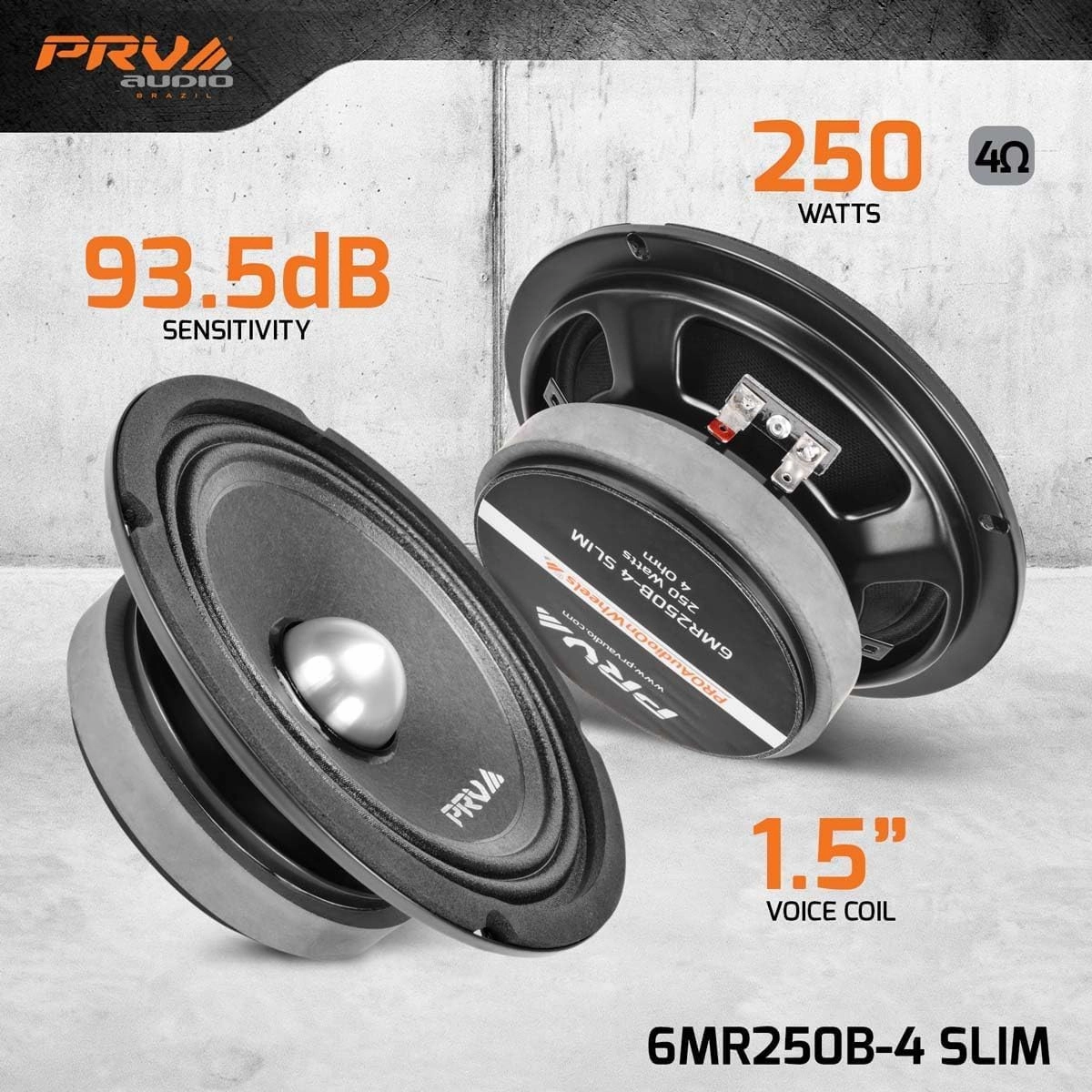 PRV AUDIO 6.5 Inch Shallow Midrange Bullet Speaker 6MR250B-4 Slim, 250 Watts 4 Ohm Car Audio Slim Speaker, Compact for Doors (Single)