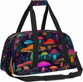 Psychedelic Mushrooms Kids Overnighter Duffel Bags for Boys, Carry-On Size Sports Gym Bag with Front Zipper Pocket for School Practice or Overnight Travel Weekender Sleepover Tote Bag