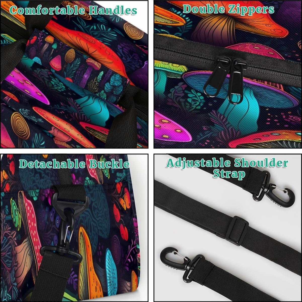 Psychedelic Mushrooms Kids Overnighter Duffel Bags for Boys, Carry-On Size Sports Gym Bag with Front Zipper Pocket for School Practice or Overnight Travel Weekender Sleepover Tote Bag