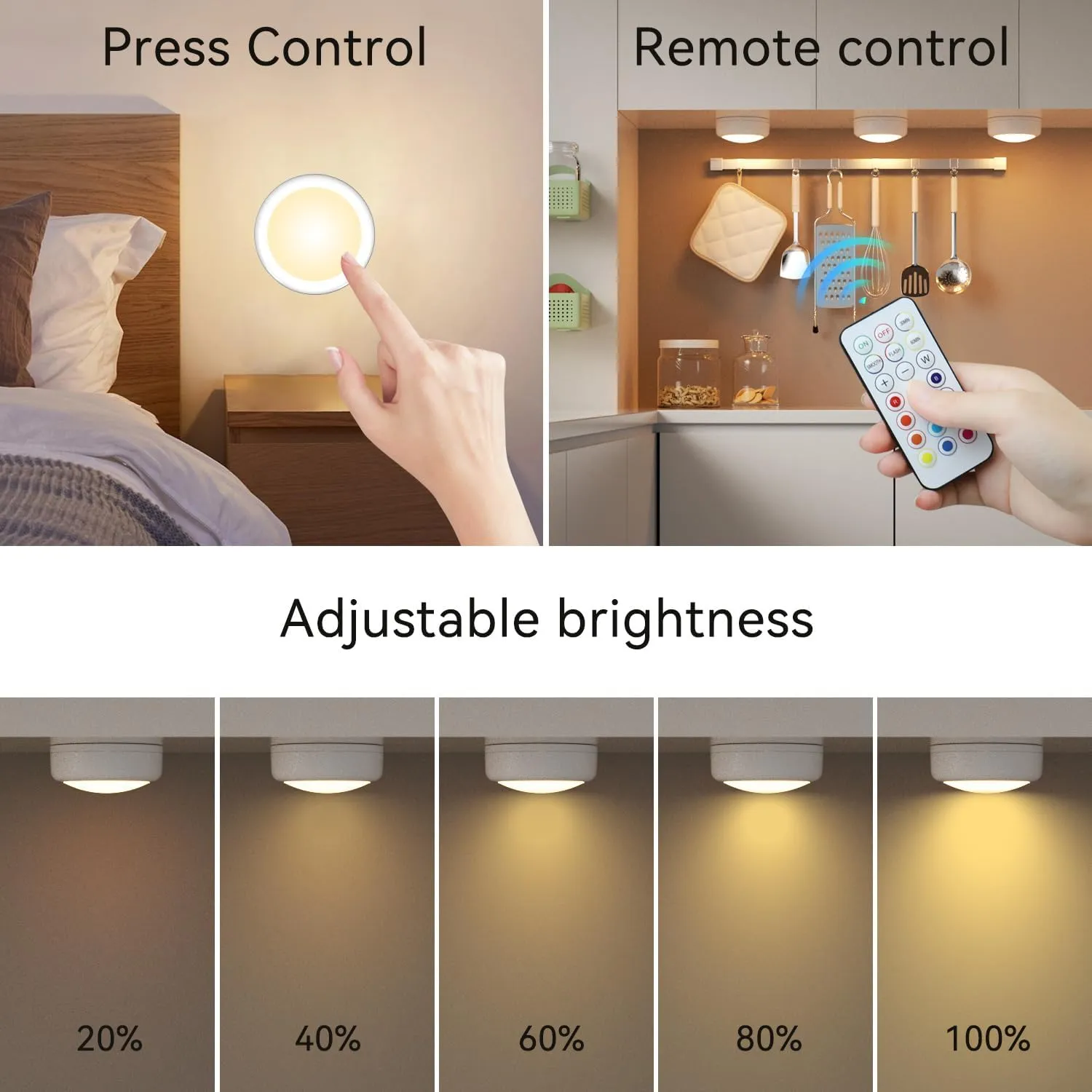 Puck Lights with Remote Control, Battery Operated LED Push Light Wireless, 13 Color RGB - for Closet, Bedroom Wall, Under Cabinet, Battery Powered Puck Lights. Convenient 3M Stick On, 6 Pack