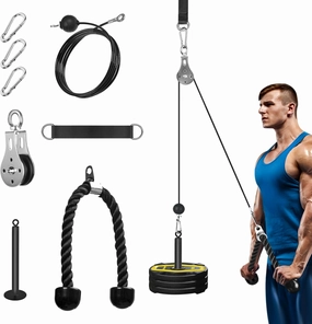 Pulley System for Home Gym, Cable Pulley System Gym for LAT Pulldown Cable Machine Pulley Attachment with Tricep Rope Ideal for Biceps Curl, Arm Workouts, Strength Training