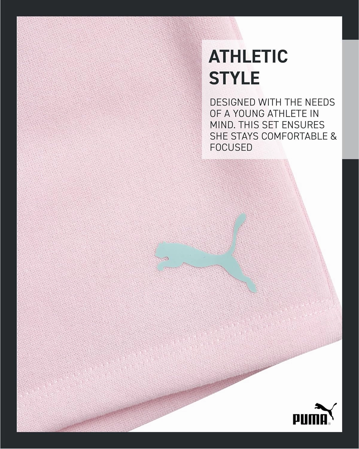 PUMA Girls' Active Shorts Set - 2 Piece Performance T-Shirt and Gym Shorts or Bike Shorts - Athletic Outfit for Girls (7-14)
