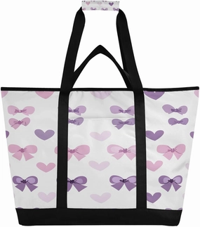 Purple Bows Reusable Insulated Lunchbox Cooler Bag, Leakproof Kitchen Grocery Bag Collapsible Portable Cooler Tote Bag for Picnic, Camping, Office, Travel