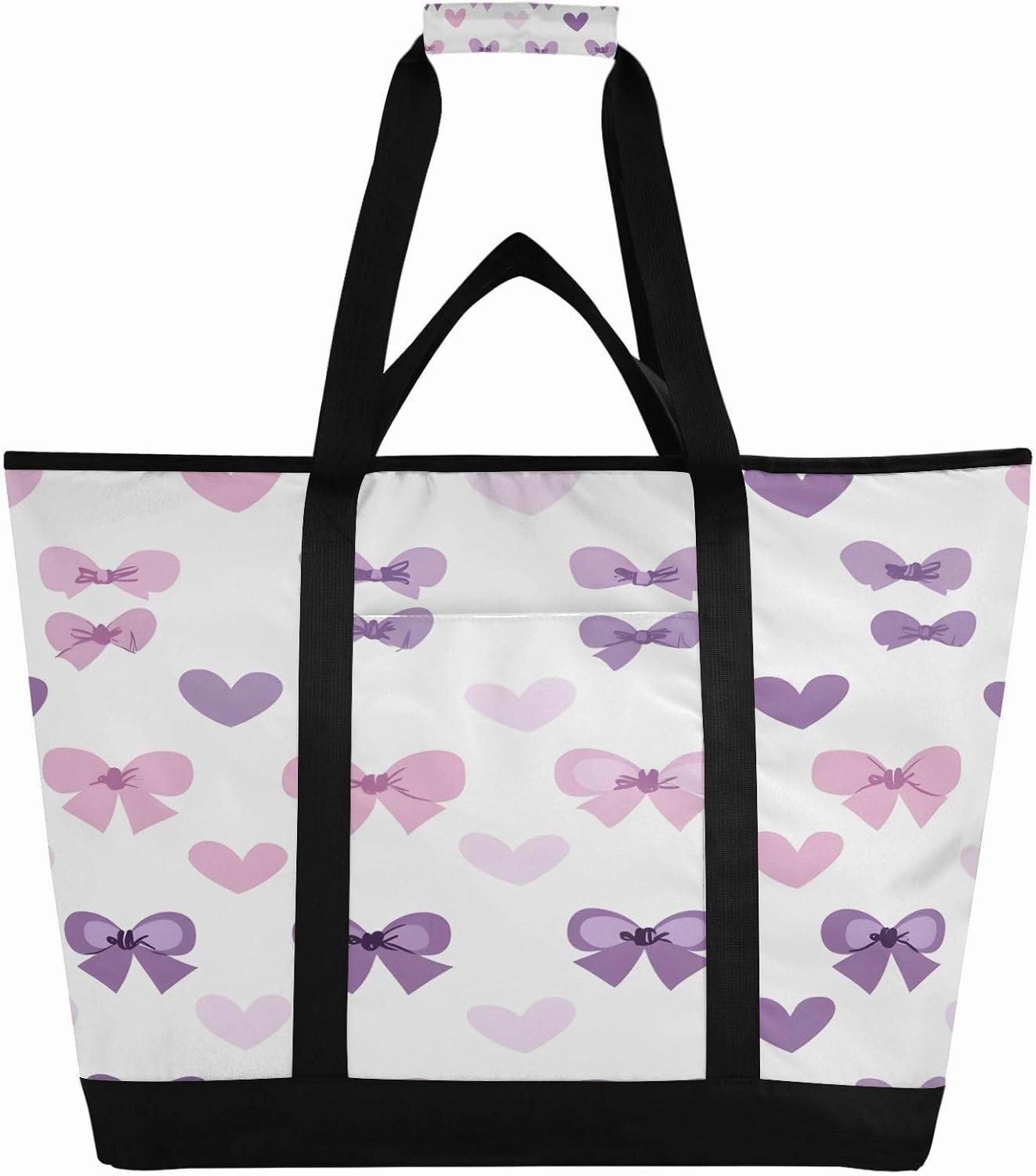 Purple Bows Reusable Insulated Lunchbox Cooler Bag, Leakproof Kitchen Grocery Bag Collapsible Portable Cooler Tote Bag for Picnic, Camping, Office, Travel
