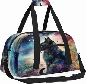 Purple Tie Dye Cat Kids Overnighter Duffel Bags for Boys, Carry-On Size Sports Gym Bag with Front Zipper Pocket for School Practice or Overnight Travel Weekender Sleepover Tote Bag