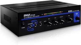 Pyle 80W Compact PA Mono Amplifier - Professional Mini Audio Receiver with 2 Mic Inputs/RCA /AUX/Headphone Jack - Bluetooth 5.0 - Independent Volume Control - for Public Address & Home Use - PT110
