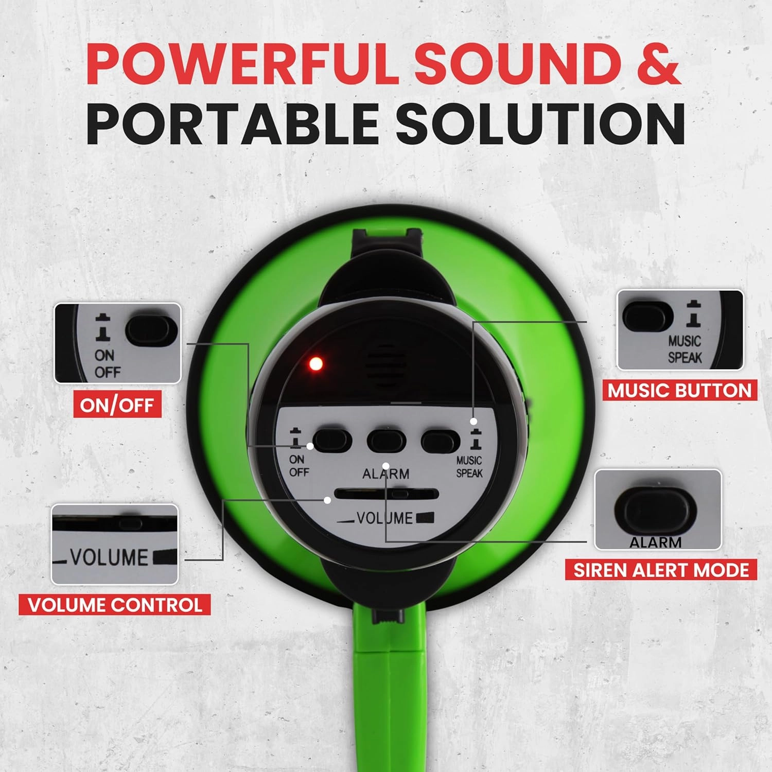 Pyle Compact Battery-Operated Megaphone with Siren - 30 Watt Power, Microphone, 2 Modes, PA Sound, Bullhorn, Foldable Handle for Cheerleading, Police Use (Green)