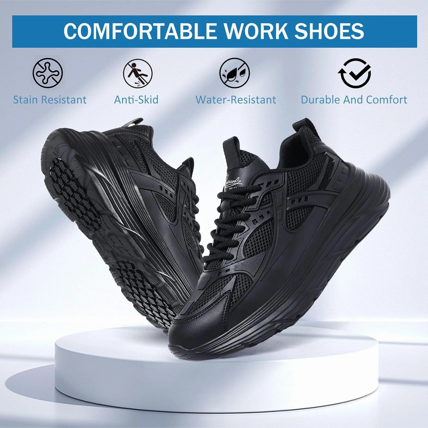 Qiucdzi Non Slip Work Shoes for Men Food Service Oil Resistant Sneakers Lightweight Chef Comfortable Walking Shoes for Restaurant Breathable Work & Safety Footwear