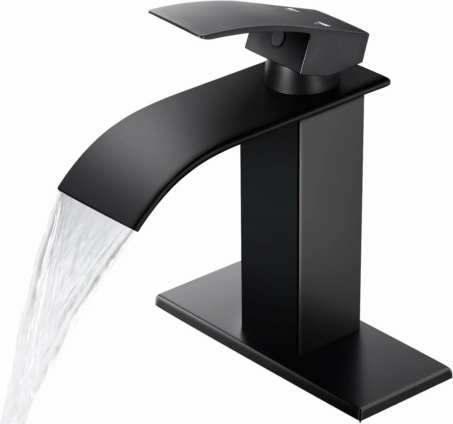Qomolangma Black Waterfall Spout Bathroom Faucet, Single Handle Vanity Sink, Rv Lavatory Vessel Faucet Suitable for 1 or 3 Holes with 6 Inch Deck Plate & Hose Matte Black