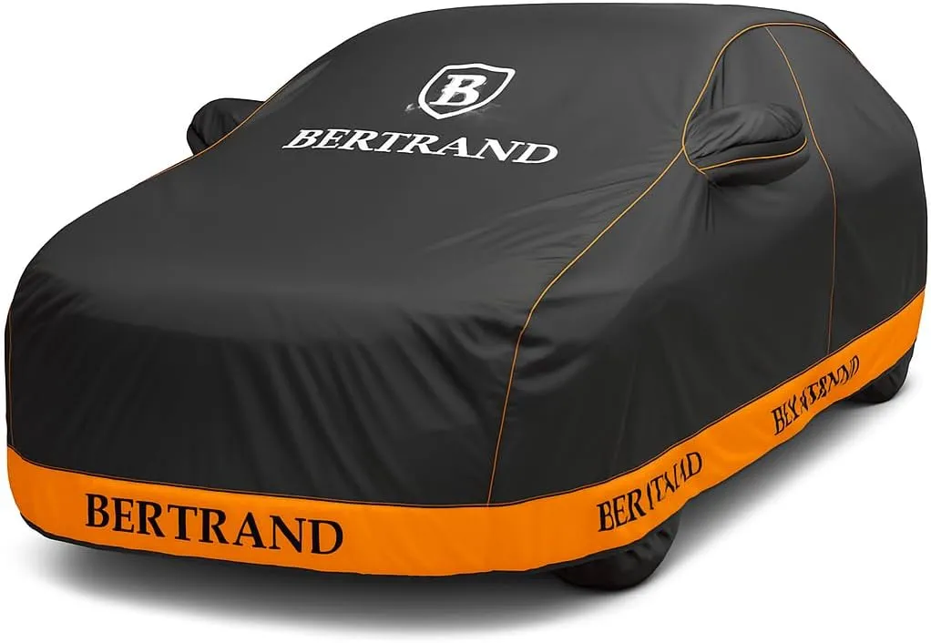 Quality Car Cover – Waterproof, Multi-Layer, All Weather Protection, Full Vehicle Cover for Sedans & SUVs, UV Resistant, Windproof Straps, Hail Protection – Universal Fit, Black-Orange (M)