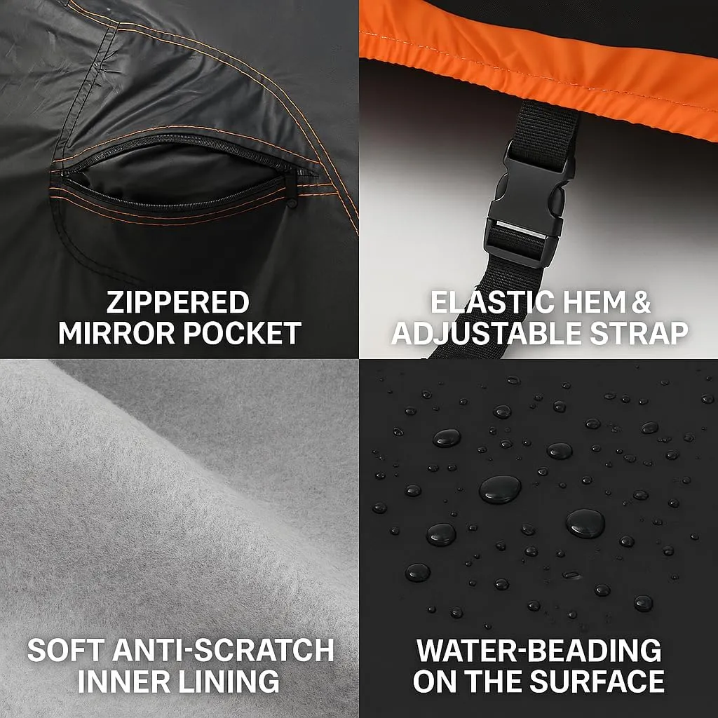 Quality Car Cover – Waterproof, Multi-Layer, All Weather Protection, Full Vehicle Cover for Sedans & SUVs, UV Resistant, Windproof Straps, Hail Protection – Universal Fit, Black-Orange (M)