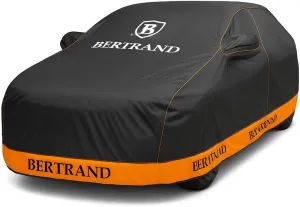 Quality Car Cover – Waterproof, Multi-Layer, All Weather Protection, Full Vehicle Cover for Sedans & SUVs, UV Resistant, Windproof Straps, Hail Protection – Universal Fit, Black-Orange (M)