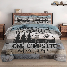 Queen Size Comforter Set with 2 Pillowcases, Inspirational Vintage Winter Retro Camp Soft 3 Pcs Bedding Set for Kids and Adults Bedroom Bed Decor