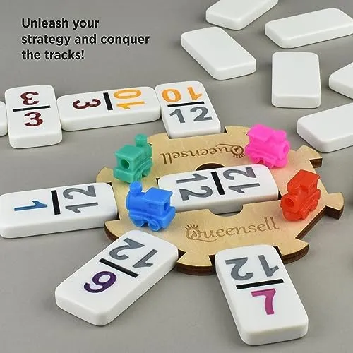 Queensell Mexican Train Dominoes Set with Numbers, Double 12 Dominoes Set for Adults, Mexican Dominoes Train for Adults and Family - Dominos Set 91 Tiles with Aluminum Case (Double 12 Numbers)