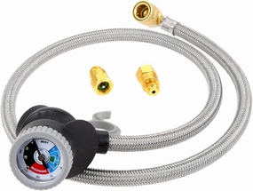 R134A Refrigerant Recharge Hose Kit, AC Refrigerant Charging Hose Kit with Pressure Gauge 1/2", R134a low side coupler, 1/2''ACME-SS Adapter, 1/2''ACME LH -SS Adapter