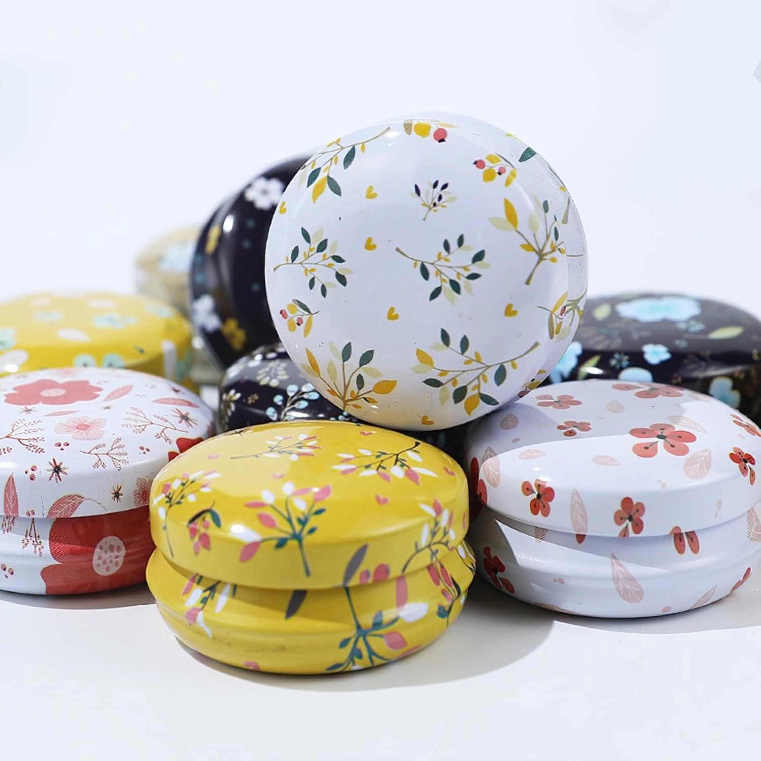 Rarapop 24 Pack Reusable Mini Round Tinplate Candle Tin Jars with Lids, 20ml Small Flower Travel Tin Cans Refillable Empty Container Bottle for Lip Balm, Salve, Eye Shadow, Powder