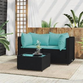 Rattan Outdoor Furniture,broyhill Outdoor Furniture,3 Piece Patio Lounge Set with Cushions Black Poly RattanSuitable for Outdoor Courtyard Leisure