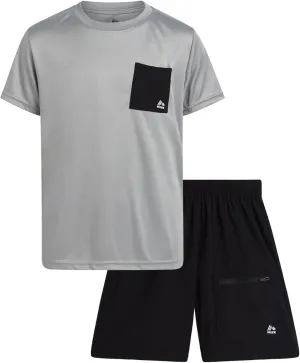 RBX Boys Athletic Shorts Set - 2 Piece Active Short Sleeve Shirt and Woven Performance Running Tech Shorts for Boys (4-12)
