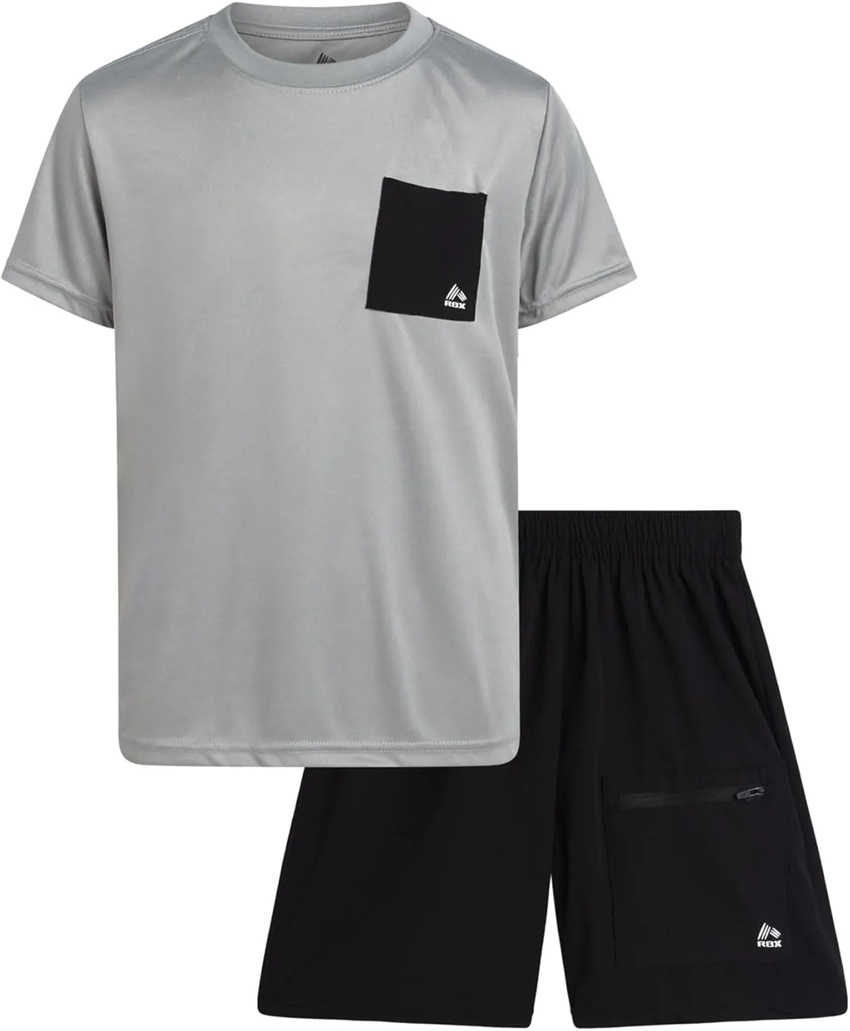 RBX Boys Athletic Shorts Set - 2 Piece Active Short Sleeve Shirt and Woven Performance Running Tech Shorts for Boys (4-12)