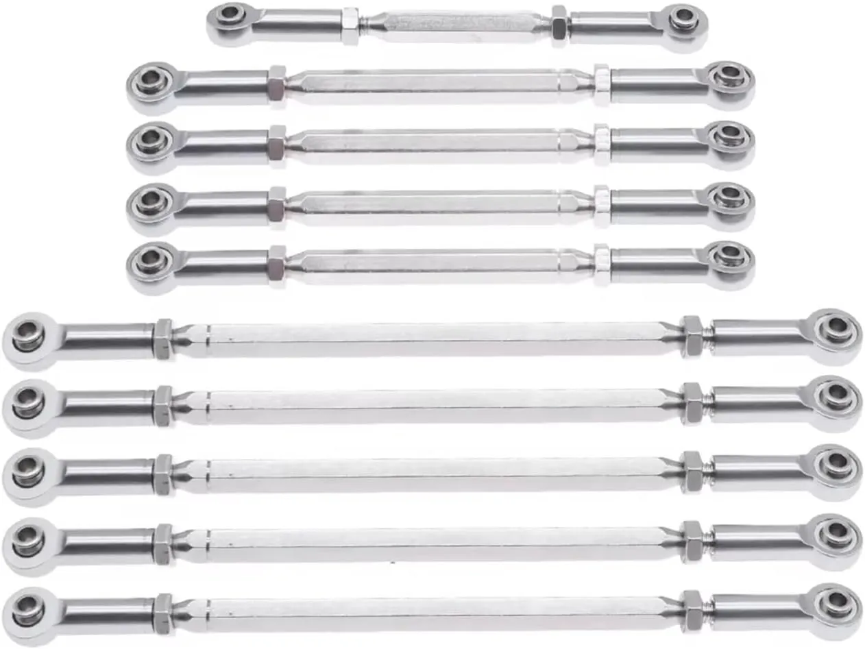 Rc Connecting Rod Tie Rod for RGT 86100 86110 FTX5579 for Outback 1-10 Alloy 10 Pcs/Set Full Car Tie Rod/Steering Link Rc Car Tracked Vehicle Parts Replacement Use(Silver)
