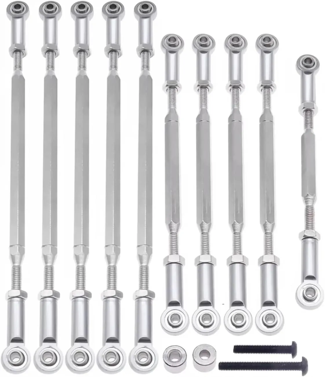Rc Connecting Rod Tie Rod for RGT 86100 86110 FTX5579 for Outback 1-10 Alloy 10 Pcs/Set Full Car Tie Rod/Steering Link Rc Car Tracked Vehicle Parts Replacement Use(Silver)