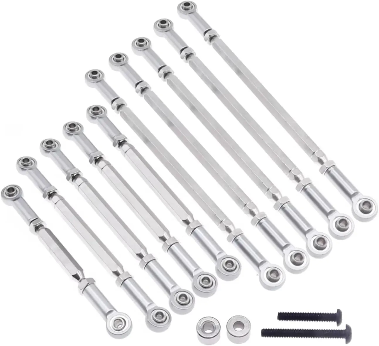 Rc Connecting Rod Tie Rod for RGT 86100 86110 FTX5579 for Outback 1-10 Alloy 10 Pcs/Set Full Car Tie Rod/Steering Link Rc Car Tracked Vehicle Parts Replacement Use(Silver)