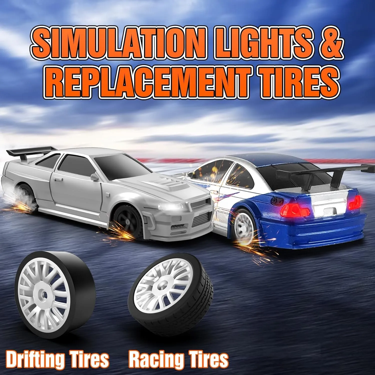 RC Drift Car, 1/43 Mini RC Drift Car with Gyroscope, 2.4GHz Full Proportional Remote Control Cars, 4WD High Speed Racing with Lights, Racing Tires, Model Cars Gift for Adults, Kids, Boys, Girls