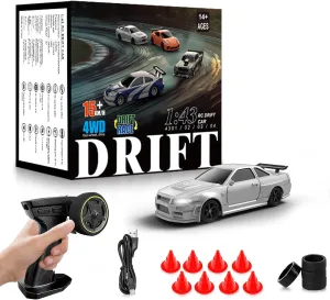 RC Drift Car, 1/43 Mini RC Drift Car with Gyroscope, 2.4GHz Full Proportional Remote Control Cars, 4WD High Speed Racing with Lights, Racing Tires, Model Cars Gift for Adults, Kids, Boys, Girls