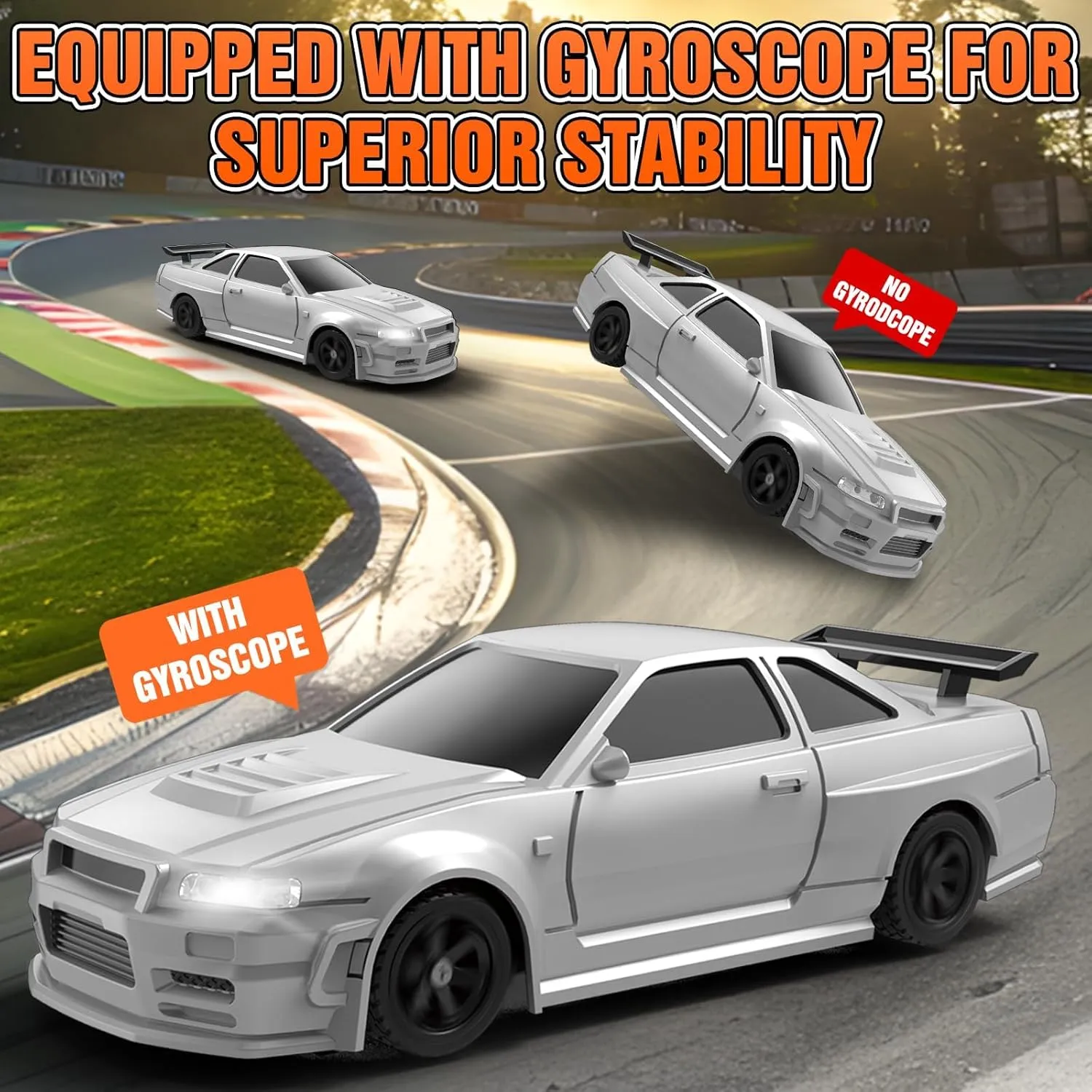 RC Drift Car, 1/43 Mini RC Drift Car with Gyroscope, 2.4GHz Full Proportional Remote Control Cars, 4WD High Speed Racing with Lights, Racing Tires, Model Cars Gift for Adults, Kids, Boys, Girls