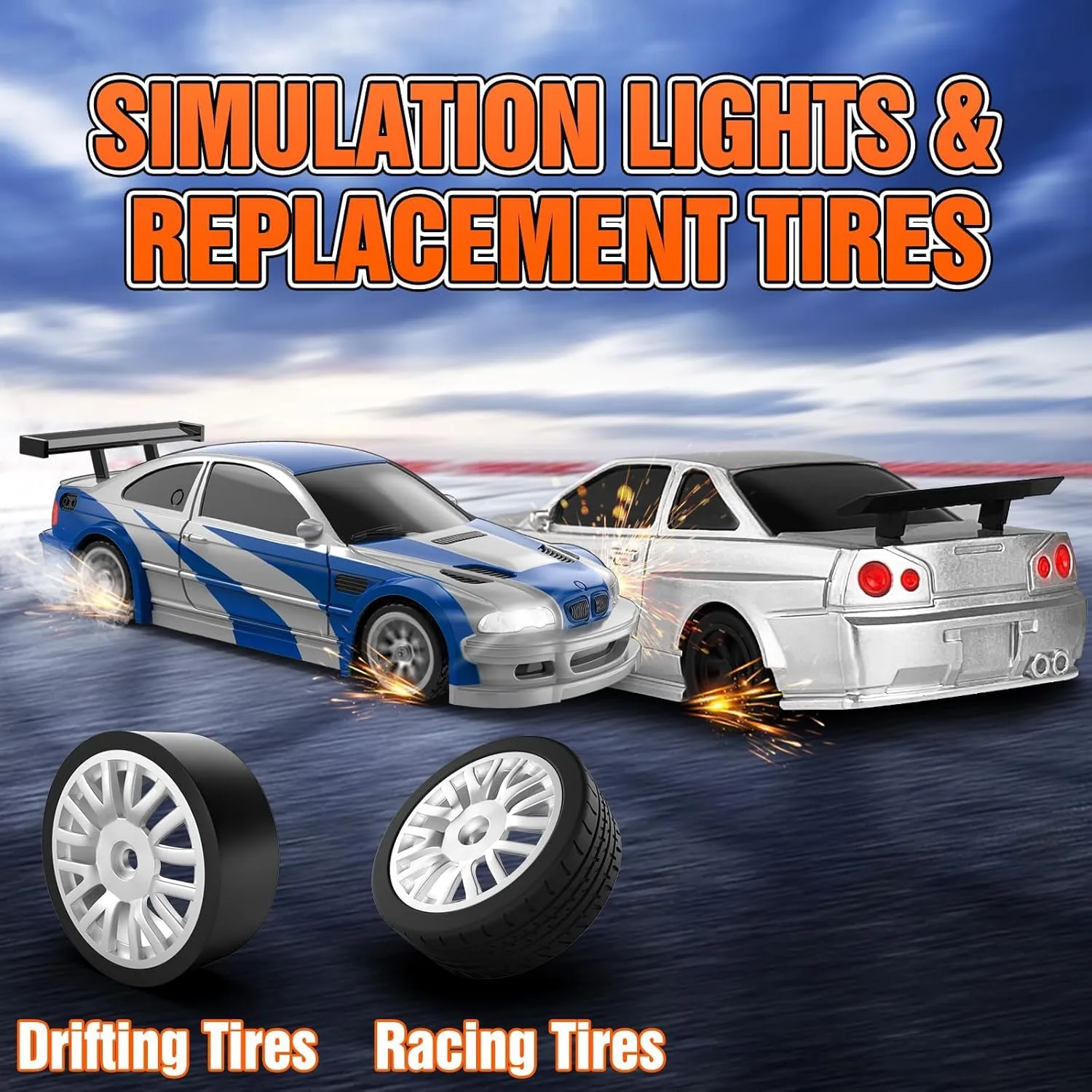 RC Drift Car, 1/43 Mini RC Drift Car with Gyroscope, 2.4GHz Full Proportional Remote Control Cars, 4WD High Speed Racing with Lights, Racing Tires, Model Cars Gift for Adults, Kids, Boys, Girls