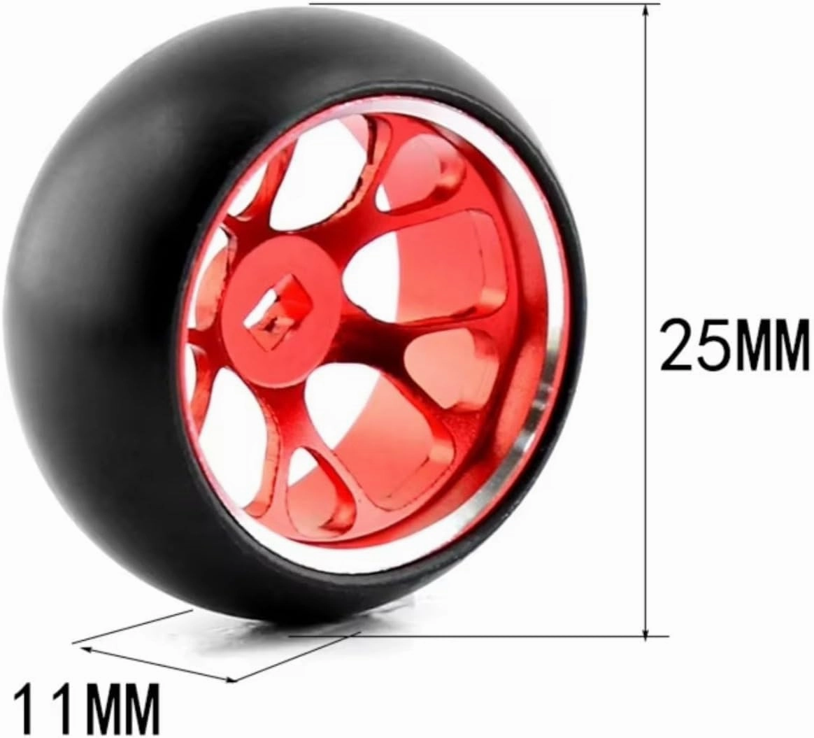 RC Car Upgrade Part for Wltoys 284131 K969 K989 for Kyosho for Mini-Z 1/28 Hard Plastic Drift Tires Tyre Metal Wheel Rim RC Car Upgrades Parts(Red)