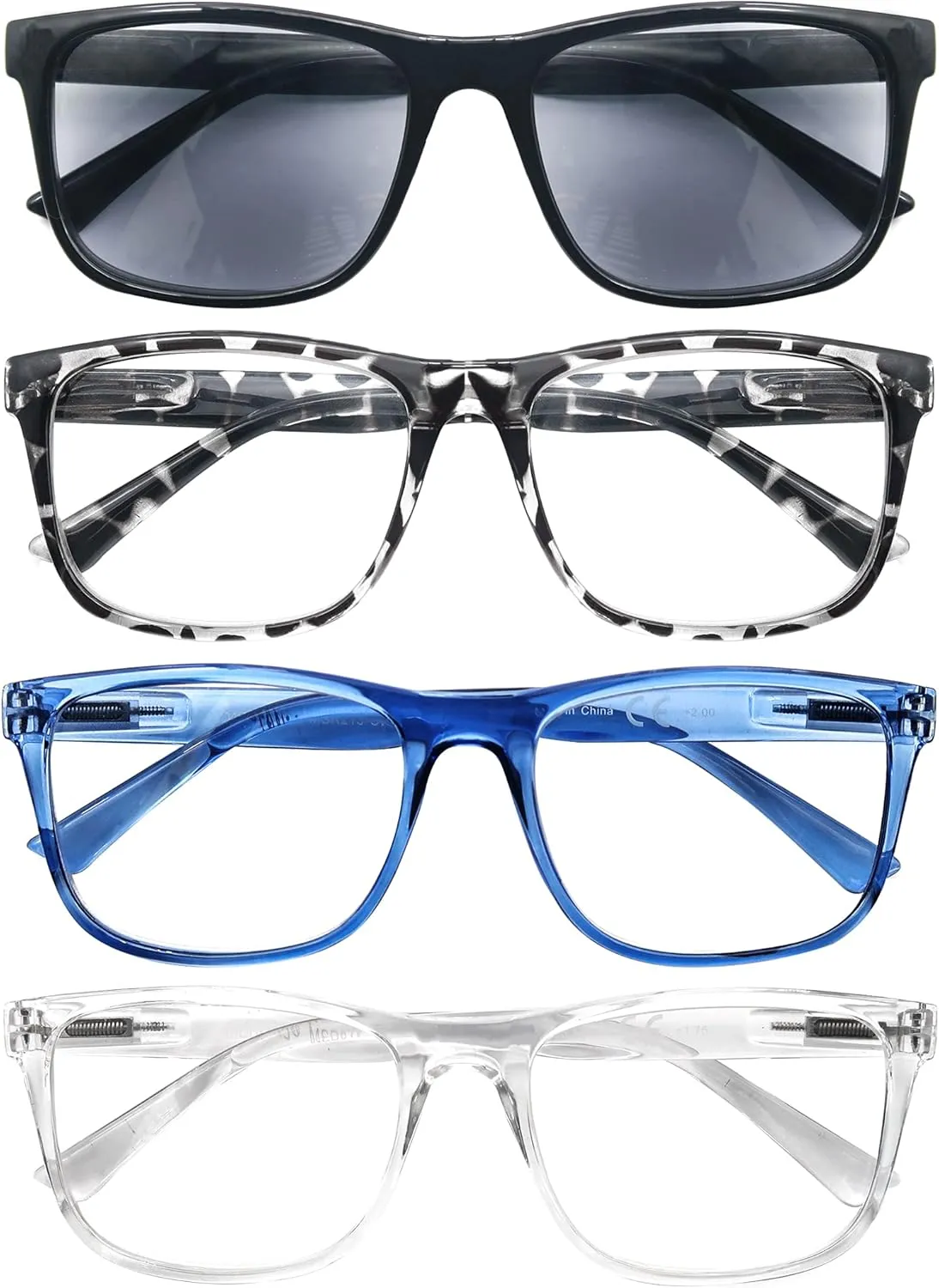 Reading Glasses 2.5 Oversize Large Square Men Sunglasses Readers 4 Pack,Comfy Lightweight Cool Eyeglasses for Reading Flexible Spring Hinge