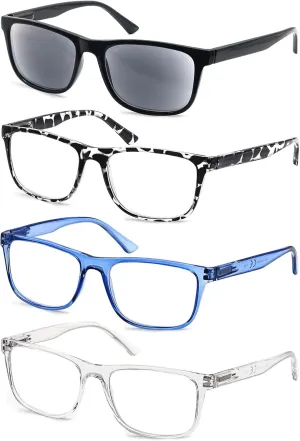 Reading Glasses 2.5 Oversize Large Square Men Sunglasses Readers 4 Pack,Comfy Lightweight Cool Eyeglasses for Reading Flexible Spring Hinge