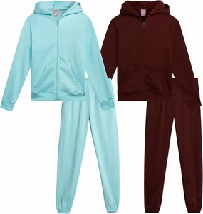 Real Love Girls' Jogger Set - 4 Piece Soft Fleece Full Zip Up Hoodie and Jogger Pants for Girls (7-16)