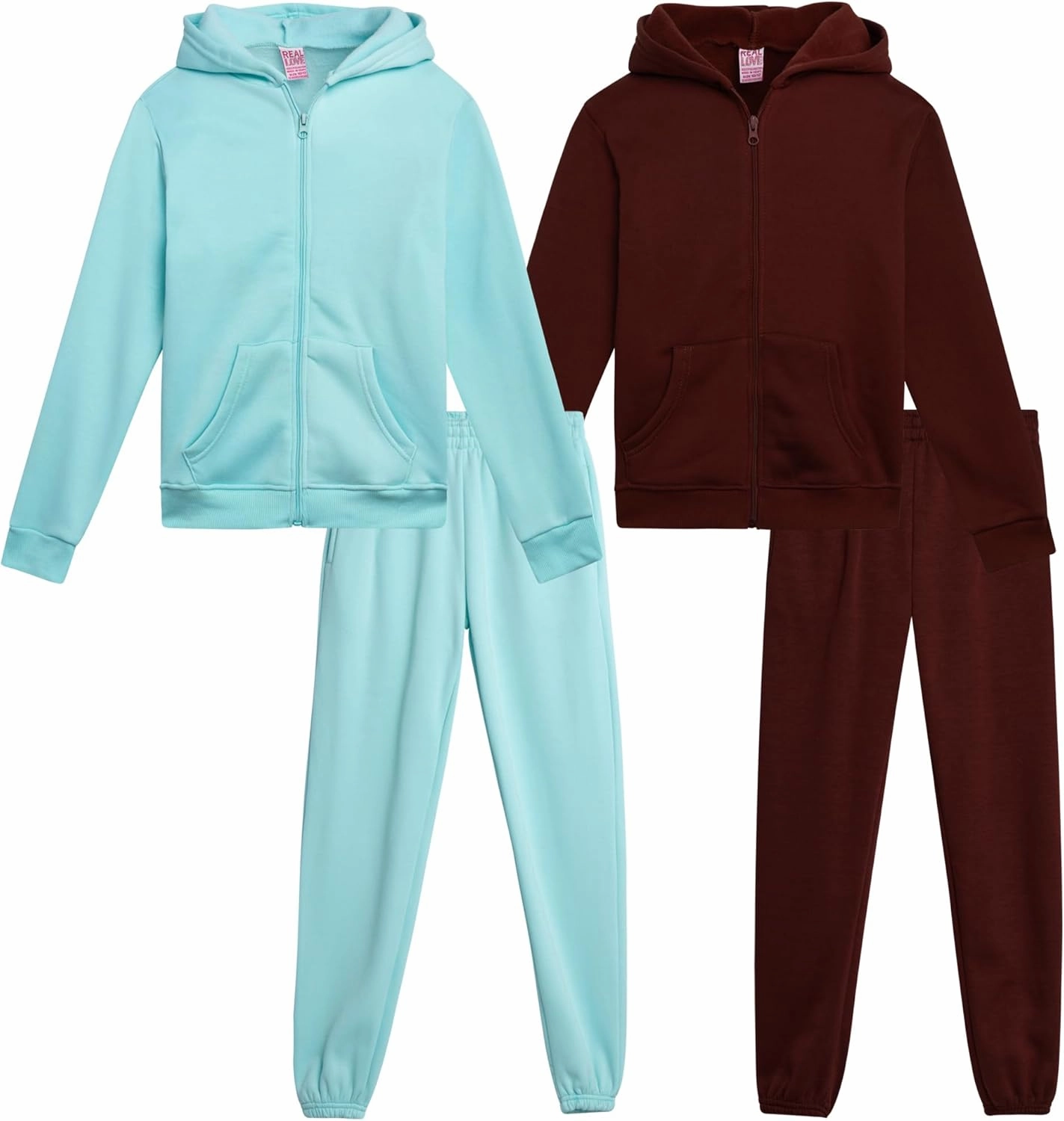 Real Love Girls' Jogger Set - 4 Piece Soft Fleece Full Zip Up Hoodie and Jogger Pants for Girls (7-16)