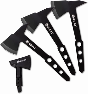 REAT Throwing Axe 3 Pack with Sheath, 10.5" Full Tang Desgin with Black Coating for Back Yard Throwing Game, Recreation and Competition
