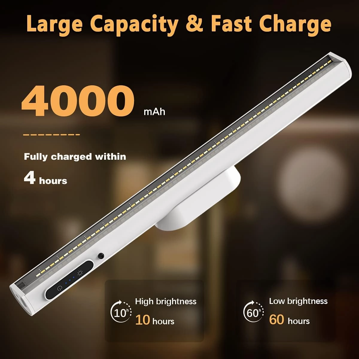 Rechargeable Magnetic LED Light Bar with Remote, Under Cabinet Lighting Wireless, Battery Powered Operated Wall Strip Lights, Dimmable Desk Lamp for Mirror Closet Bathroom Kitchen – White