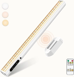 Rechargeable Magnetic LED Light Bar with Remote, Under Cabinet Lighting Wireless, Battery Powered Operated Wall Strip Lights, Dimmable Desk Lamp for Mirror Closet Bathroom Kitchen – White