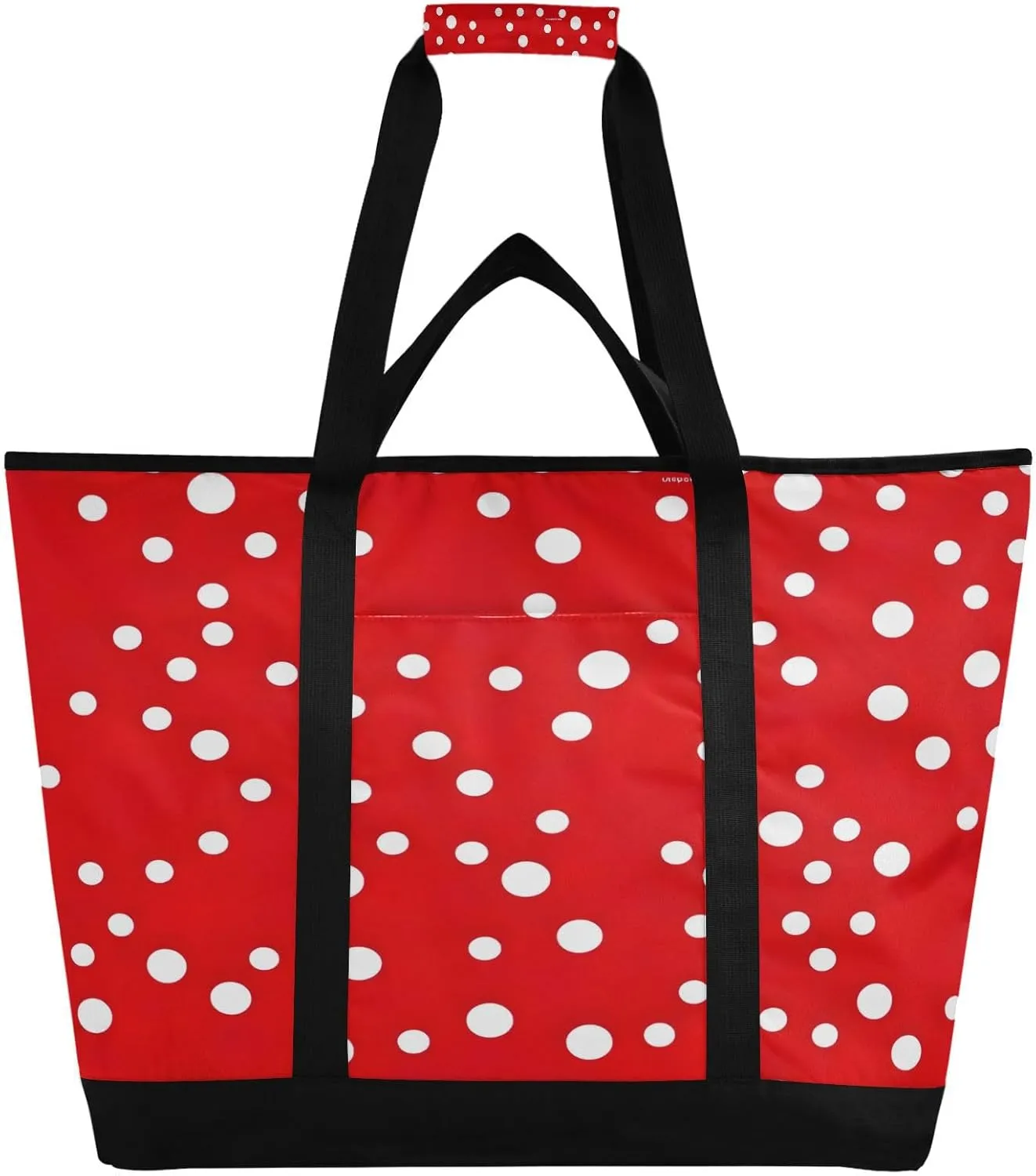 Red White Dots Reusable Insulated Lunchbox Cooler Bag, Leakproof Kitchen Grocery Bag Collapsible Portable Cooler Tote Bag for Picnic, Camping, Office, Travel