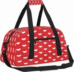 Red and White Hearts Kids Overnighter Duffel Bags for Boys, Carry-On Size Sports Gym Bag with Front Zipper Pocket for School Practice or Overnight Travel Weekender Sleepover Tote Bag