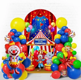 Red Circus Carnival Arch Backdrop Cover 7.2FT Welcome to The Carnival Spandex Arch Cover Backdrop Fabric 2-Sided Circus Theme Round Top Stretchy Backdrops Stand Covers for Birthday Party Decorations