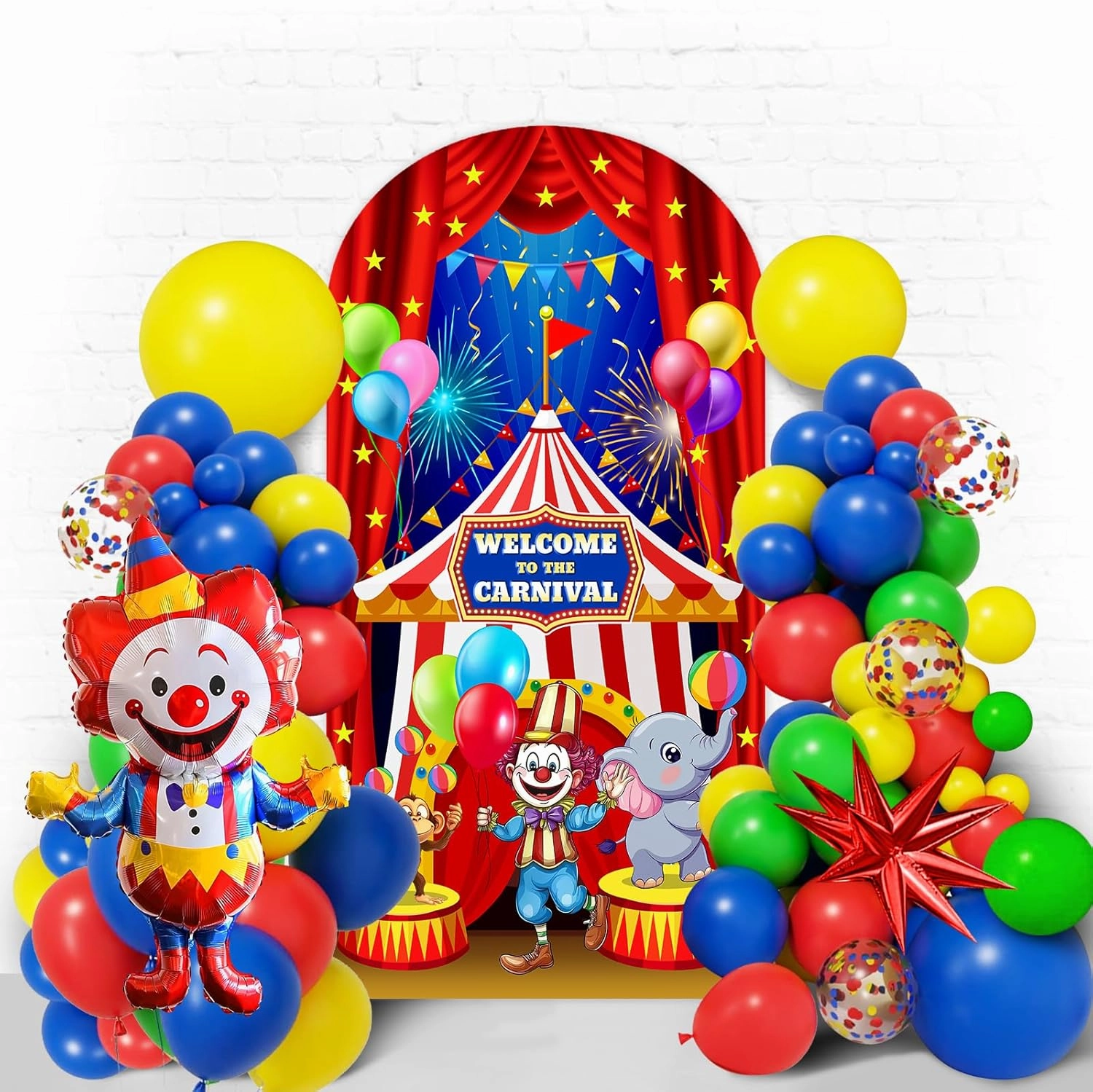 Red Circus Carnival Arch Backdrop Cover 7.2FT Welcome to The Carnival Spandex Arch Cover Backdrop Fabric 2-Sided Circus Theme Round Top Stretchy Backdrops Stand Covers for Birthday Party Decorations