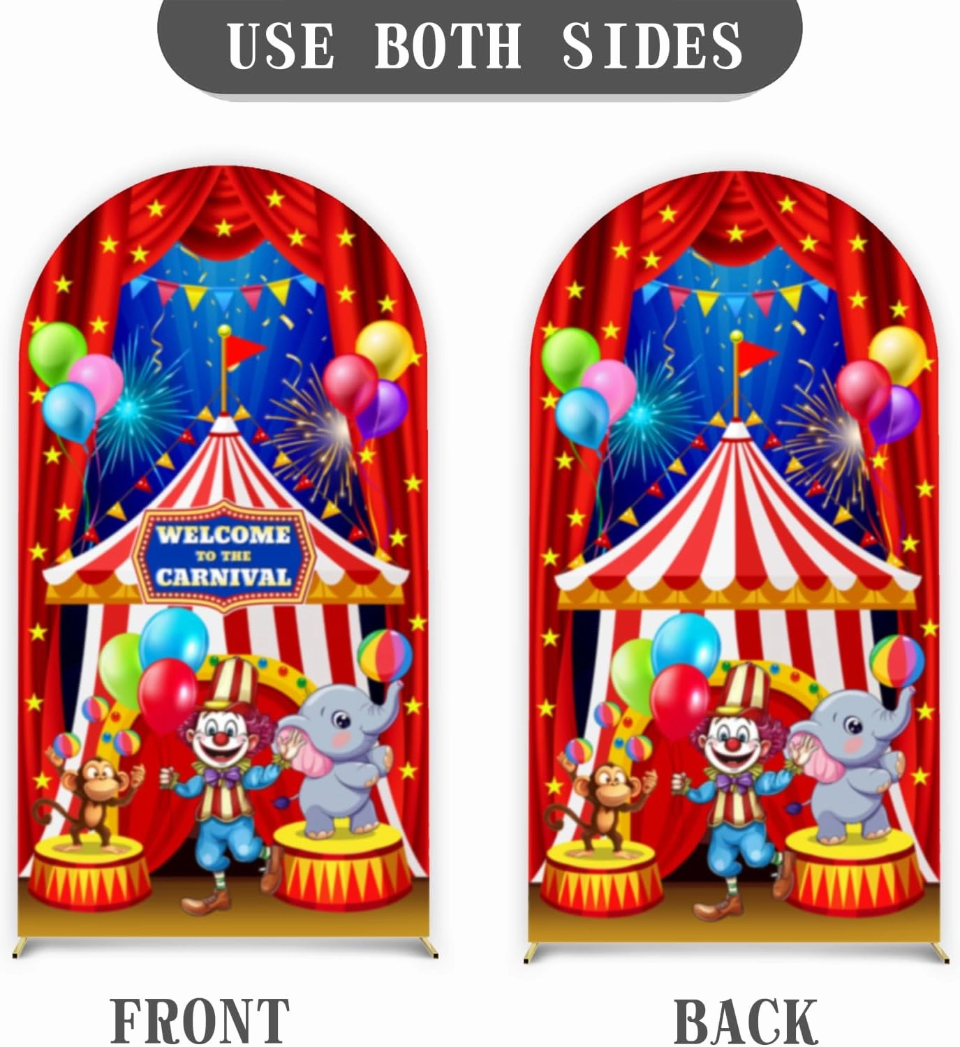 Red Circus Carnival Arch Backdrop Cover 7.2FT Welcome to The Carnival Spandex Arch Cover Backdrop Fabric 2-Sided Circus Theme Round Top Stretchy Backdrops Stand Covers for Birthday Party Decorations