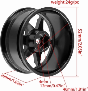 REDSPIDER • 1/10 RC Drift Wheels Rims 12mm Hex Alloy Aluminum for 1:10 Scale Rally Racing Car Tires Tamiya TT01 TT02 XV01 TA06 A959 PTG2 HPI KYOSHO HSP PTG2 Touring Street Tyres 4PCS (Black)