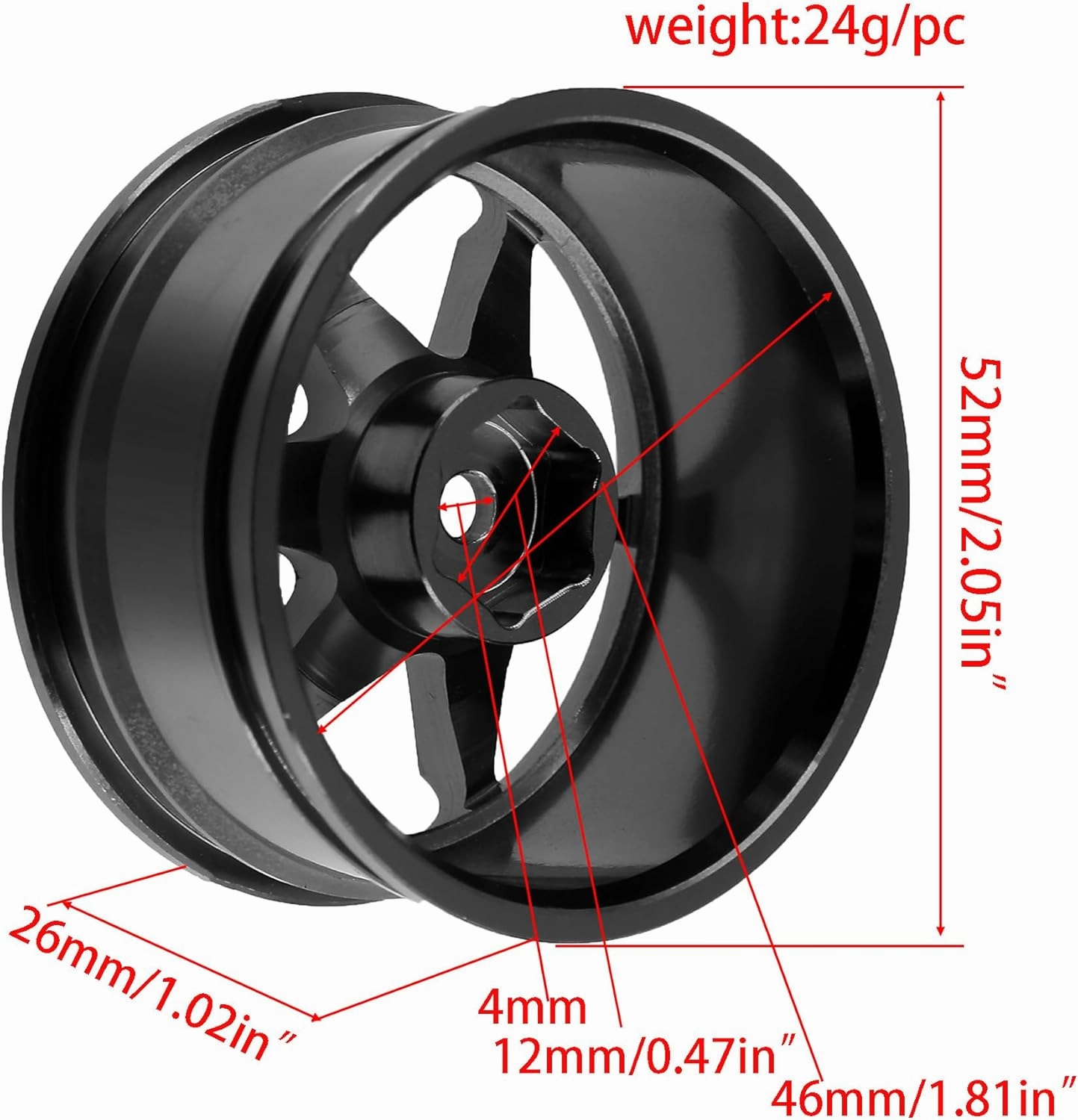 REDSPIDER • 1/10 RC Drift Wheels Rims 12mm Hex Alloy Aluminum for 1:10 Scale Rally Racing Car Tires Tamiya TT01 TT02 XV01 TA06 A959 PTG2 HPI KYOSHO HSP PTG2 Touring Street Tyres 4PCS (Black)
