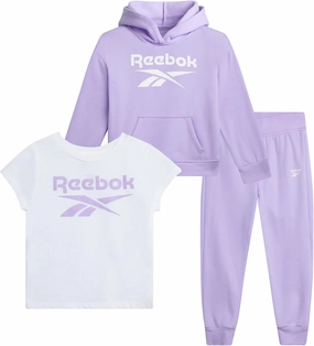 Reebok Baby Toddler Little Girls Activewear Sets - 3 Piece Active Fleece Shirt Hoodie Sweatshirt and Joggers Girls Pants Set