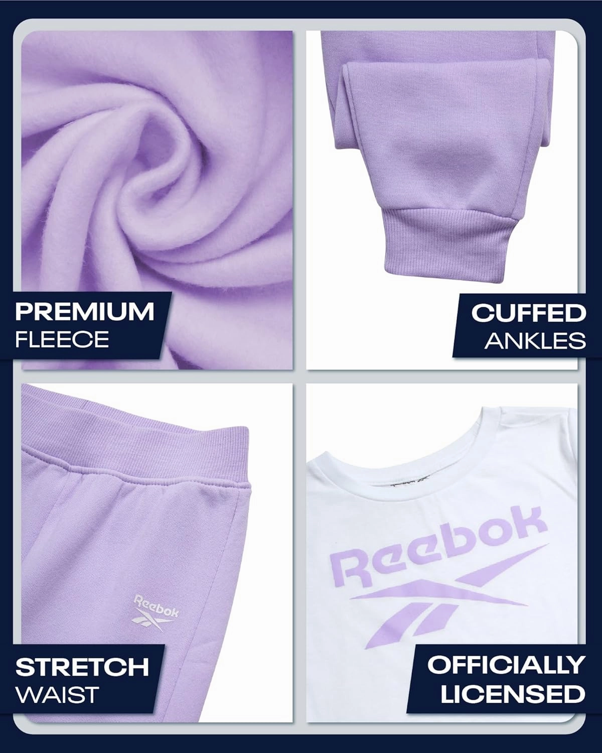 Reebok Baby Toddler Little Girls Activewear Sets - 3 Piece Active Fleece Shirt Hoodie Sweatshirt and Joggers Girls Pants Set