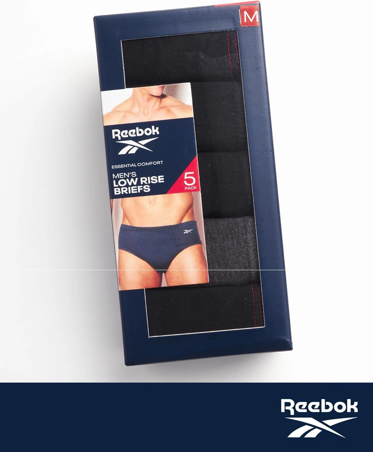 Reebok Low Rise Mens Underwear Briefs - 5 Pack Performance Briefs Cotton Underwear For Men with Contour Pouch (Sizes: S-XL)